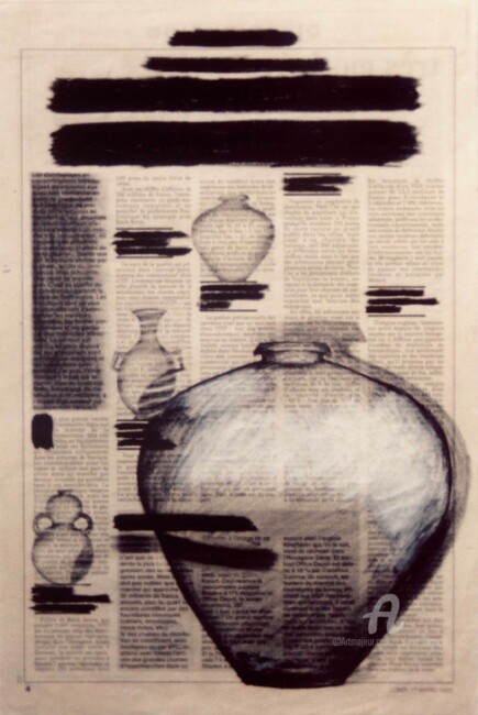 Dessin intitulée "Jarres noires" par Hélène Mongin, Œuvre d'art originale, Crayon
