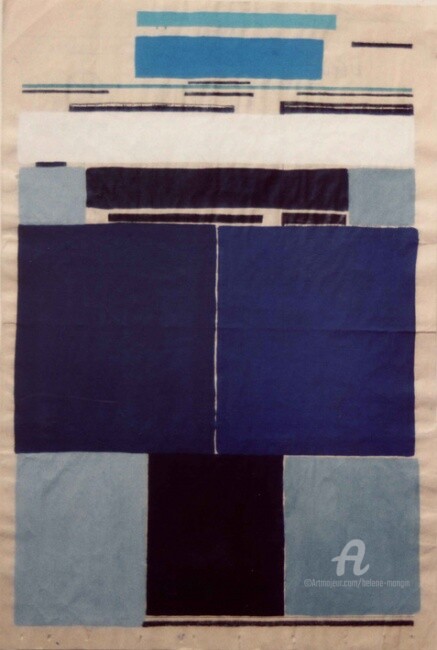 Peinture intitulée "Composition bleue 2" par Hélène Mongin, Œuvre d'art originale, Gouache