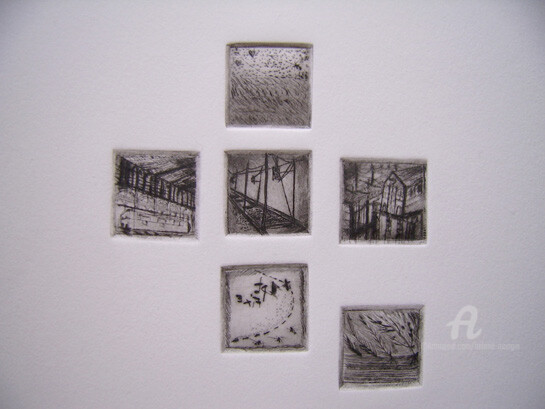 Prenten & gravures getiteld "Chemins de fer" door Hélène Mongin, Origineel Kunstwerk, Gravure