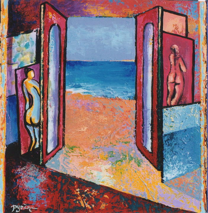 Painting titled "Atelier sur mer" by Hélène Py, Original Artwork, Acrylic