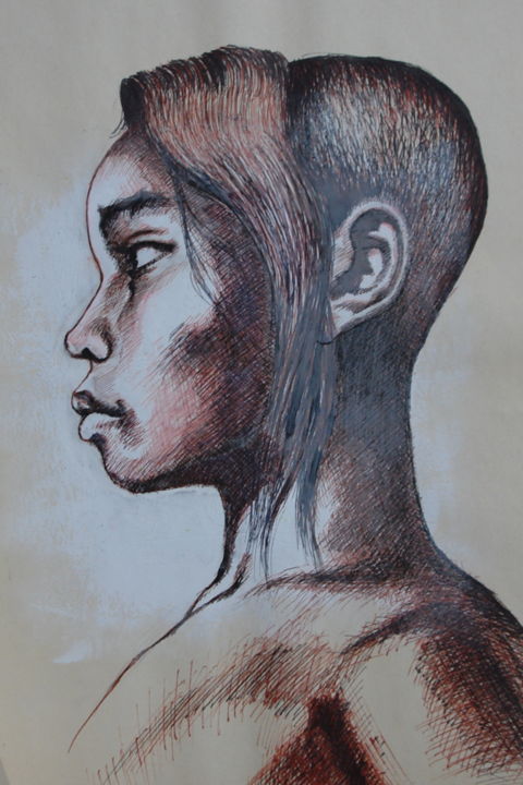 Drawing titled "Indonésien" by Hélène Py, Original Artwork, Ink