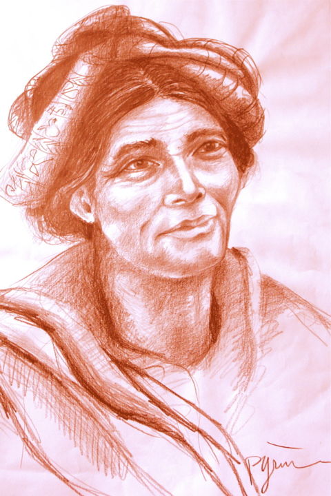Drawing titled "Tibétaine" by Hélène Py, Original Artwork, Graphite