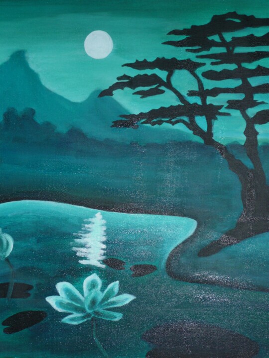 Peinture intitulée "Clair de Lune en Ca…" par Hélène Ribeyrolles, Œuvre d'art originale, Acrylique Monté sur Châssis en bois