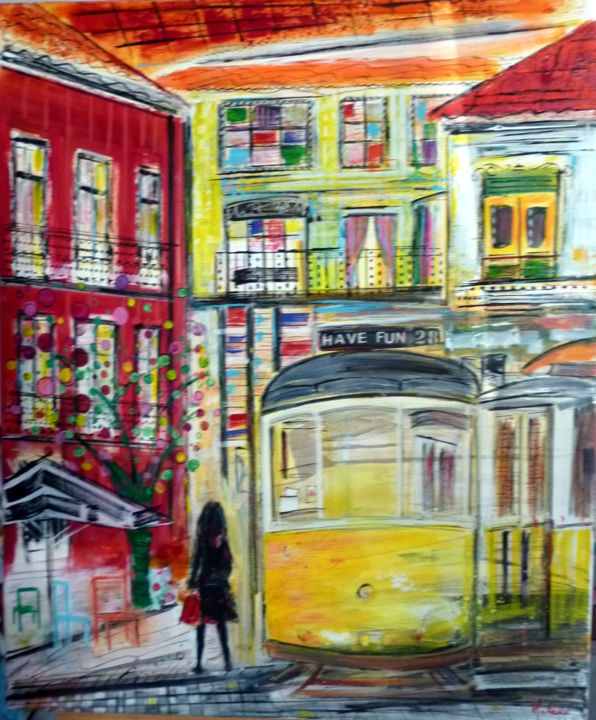 Painting titled "Tram 28E" by Helene Rousselot, Original Artwork, Acrylic