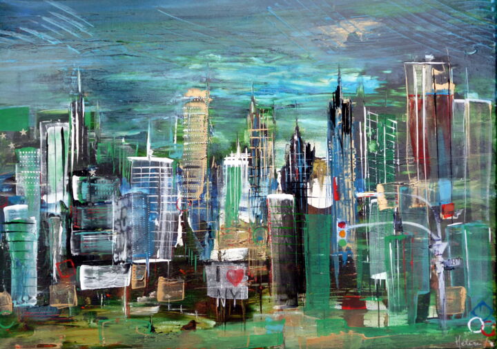 Painting titled "The Big Apple" by Helene Rousselot, Original Artwork, Oil