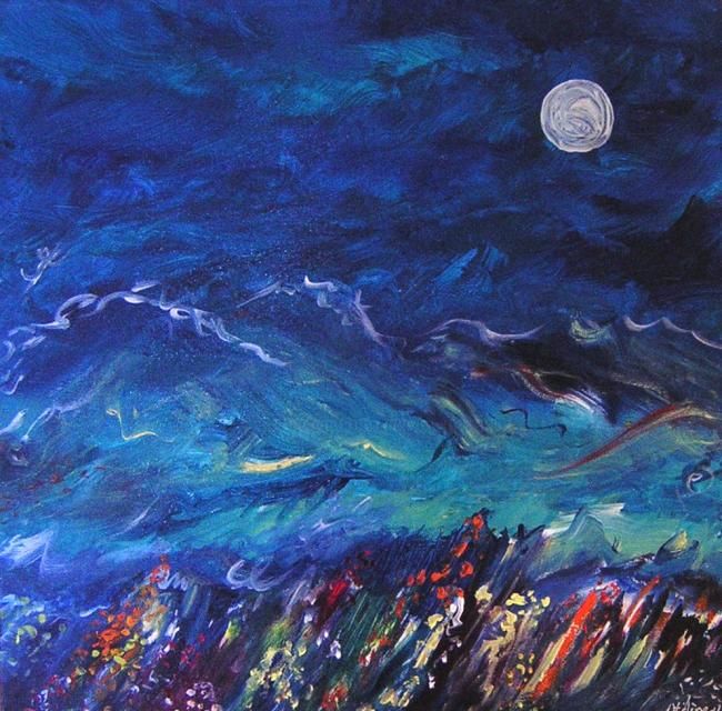Painting titled "Vol de nuit." by Helene Rousselot, Original Artwork