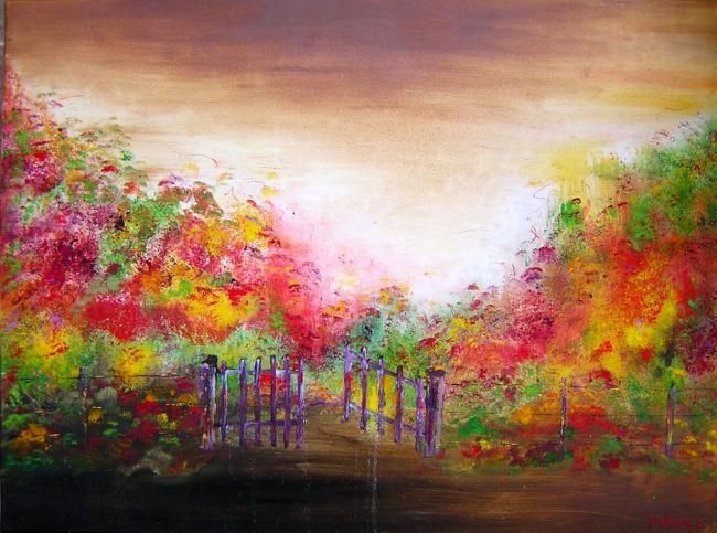 Painting titled "Jardin joyeux" by Helene Rousselot, Original Artwork