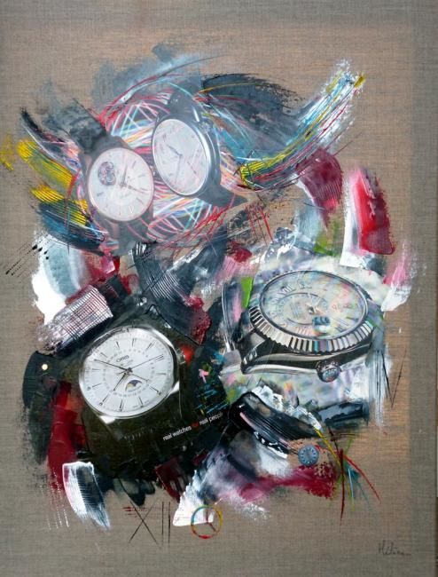 Painting titled "What time is it" by Helene Rousselot, Original Artwork