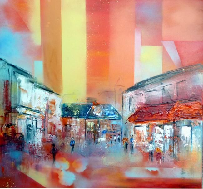 Painting titled "Sunny street" by Helene Rousselot, Original Artwork