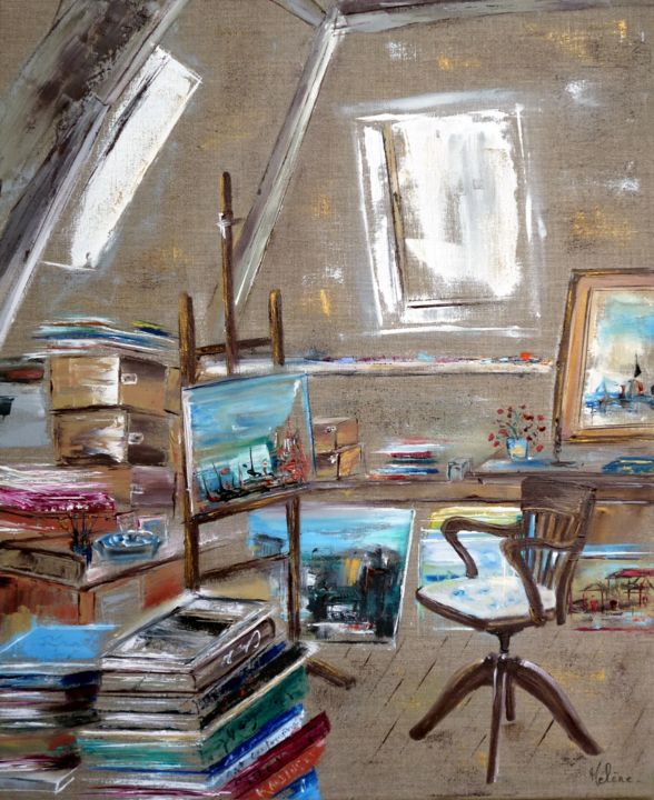 Peinture intitulée "l-atelier-du-peintr…" par Helene Rousselot, Œuvre d'art originale