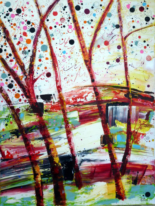Painting titled "les-arbres-rouges.j…" by Helene Rousselot, Original Artwork