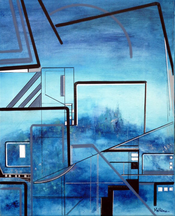 Peinture intitulée "perspective-bleue.j…" par Helene Rousselot, Œuvre d'art originale