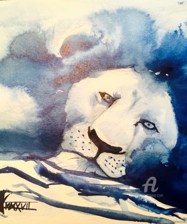 Painting titled "Lion" by Helene Vacheyrout, Original Artwork, Ink