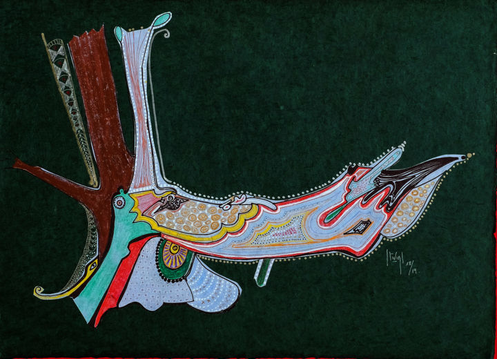 Рисунок под названием "crocodile jpg" - Hélène Stevens, Подлинное произведение искусства, Чернила