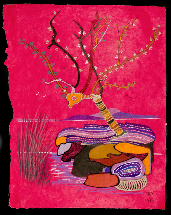 Malerei mit dem Titel "joyeux-arbre-de-vie…" von Hélène Stevens, Original-Kunstwerk