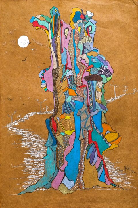 Painting titled "chemin de l'espoir" by Hélène Stevens, Original Artwork, Ink