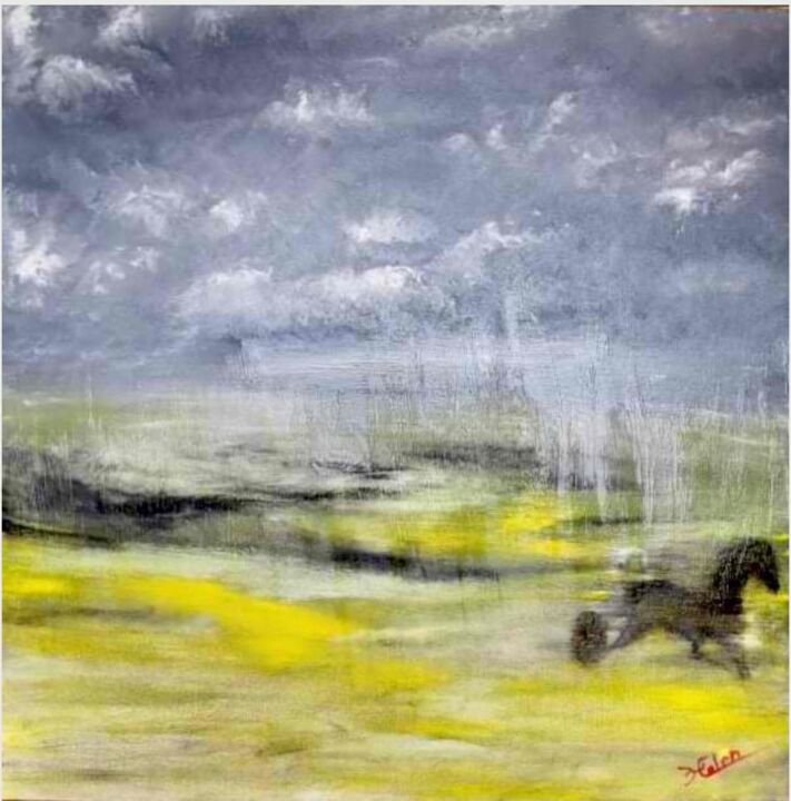 Painting titled "La pluie" by Helen Ungar, Original Artwork, Oil Mounted on Wood Stretcher frame