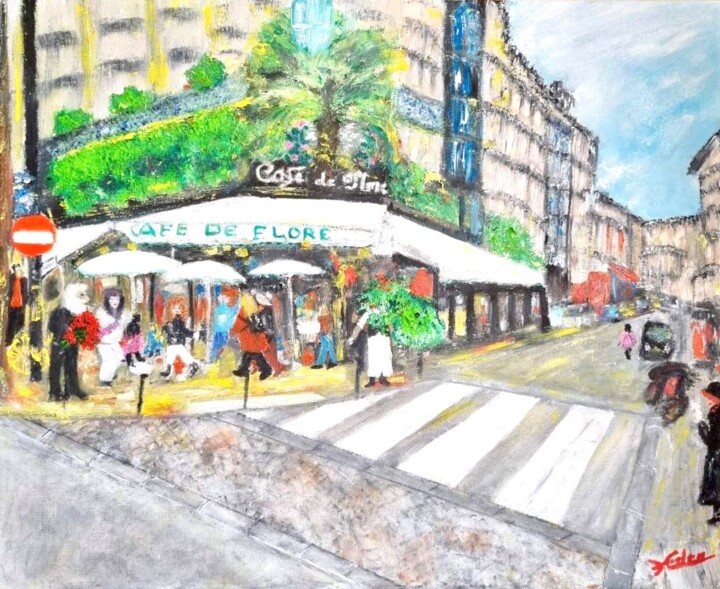 Картина под названием "Rencontre à Paris" - Helen Ungar, Подлинное произведение искусства, Масло
