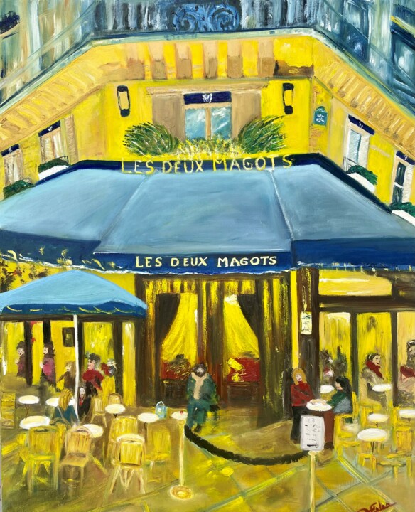 Painting titled "Le café parisien" by Helen Ungar, Original Artwork, Oil