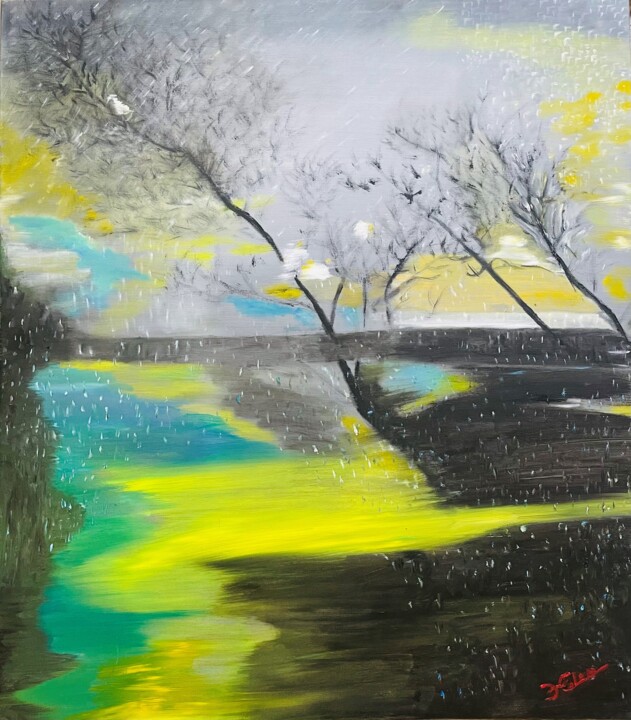 Картина под названием "La pluie en Israel" - Helen Ungar, Подлинное произведение искусства, Масло