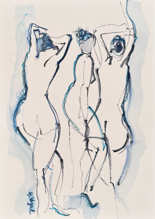 Dibujo titulada "Tiii danse de Shéhé…" por Helene Vogel, Obra de arte original, Carbón