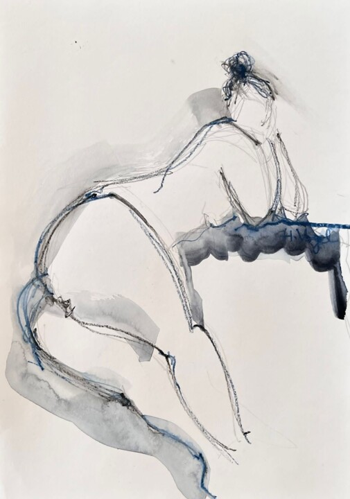 Dessin intitulée "Clarinha odalisque" par Helene Vogel, Œuvre d'art originale, Fusain