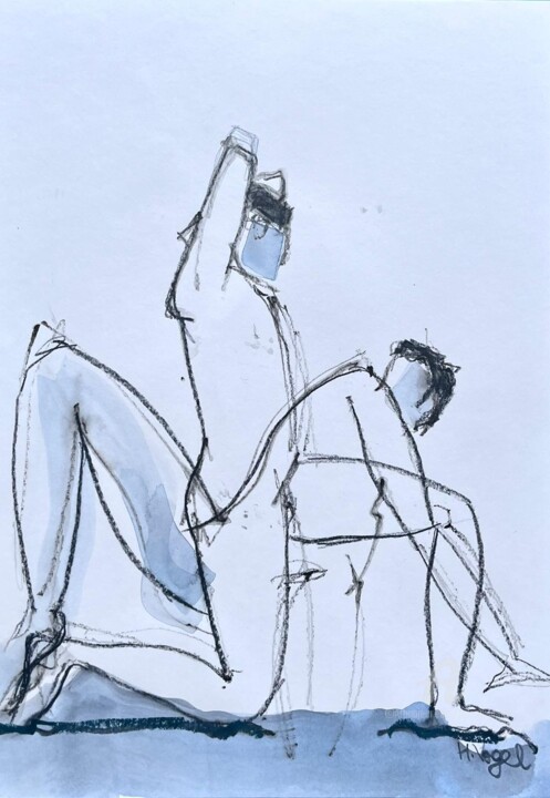 Dessin intitulée "Gorkem acrobaties a…" par Helene Vogel, Œuvre d'art originale, Fusain