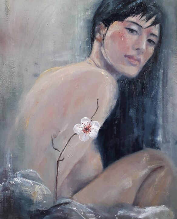 Painting titled "Ikebana" by Hélène Zanet, Original Artwork, Oil