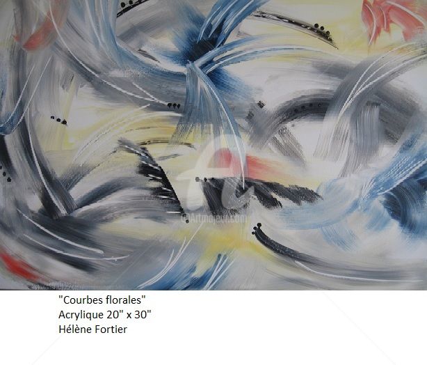 Картина под названием "courbes-florales.jpg" - Hélène Fortier, Подлинное произведение искусства