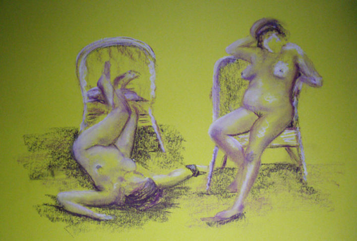 Dessin intitulée "Le repos" par Helene Rouillier, Œuvre d'art originale, Pastel