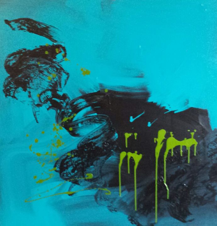 Schilderij getiteld "Abstrait bleu" door Helene Rouillier, Origineel Kunstwerk, Acryl