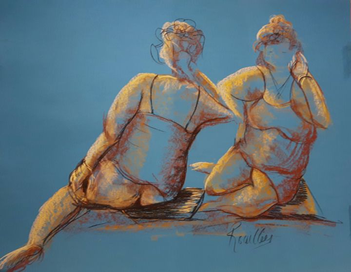 Картина под названием "La femme a demi nue" - Helene Rouillier, Подлинное произведение искусства, Пастель