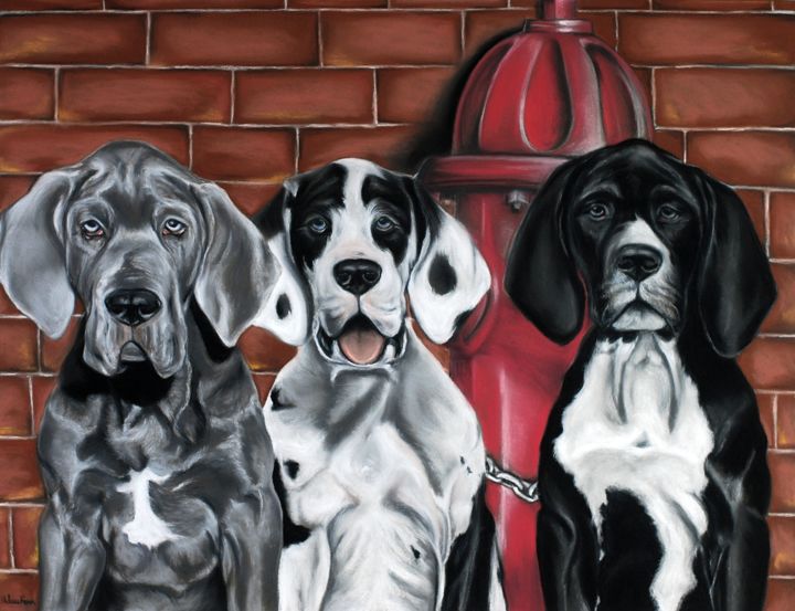 「Chiots Dogues Allem…」というタイトルの描画 Hélène Rouxによって, オリジナルのアートワーク, その他