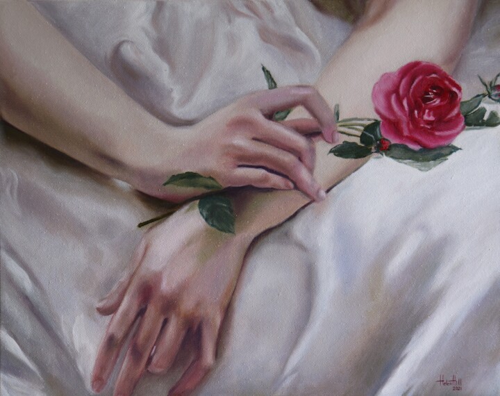 Картина под названием "Female hands" - Helen Hill, Подлинное произведение искусства, Масло