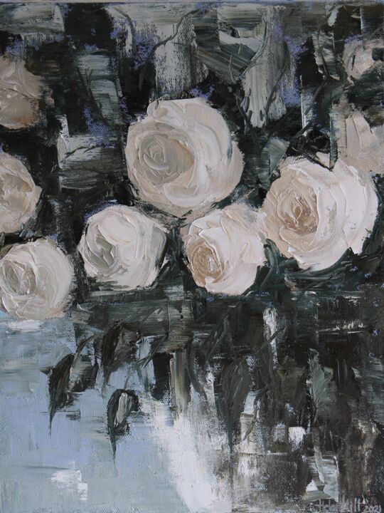 Peinture intitulée "White roses" par Helen Hill, Œuvre d'art originale, Huile