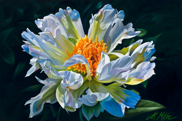 Painting titled "The Green Lotus Peo…" by Helen Mitra, Original Artwork, Oil