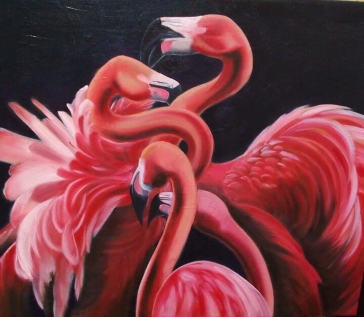 Peinture intitulée ""Pink Flamingo"" par Helga Balaban, Œuvre d'art originale, Acrylique