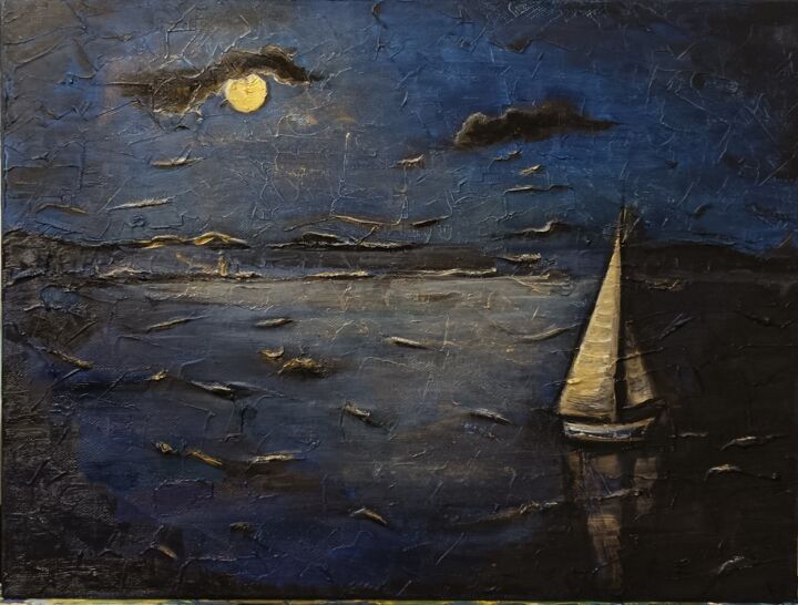 Картина под названием "Midnight sail 2" - Helga_g, Подлинное произведение искусства, Масло