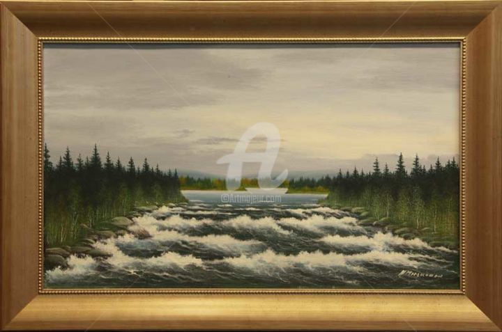 Painting titled "River rapids in the…" by Helge Mieskonen, Original Artwork, Acrylic