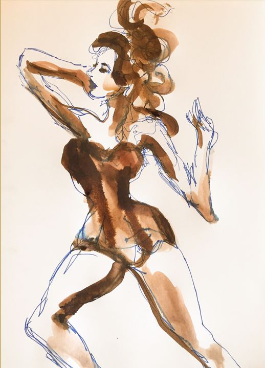 Drawing titled "Burlesque" by Helia Tayebi, Original Artwork, Ink