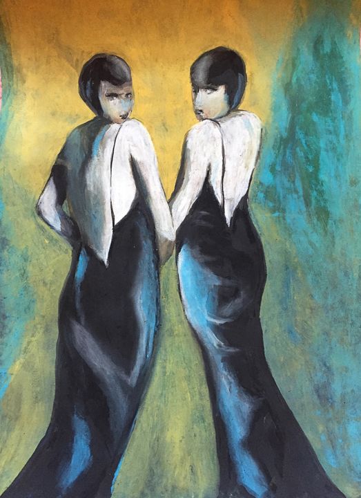 Painting titled "Tango twins" by Helia Tayebi, Original Artwork, Acrylic