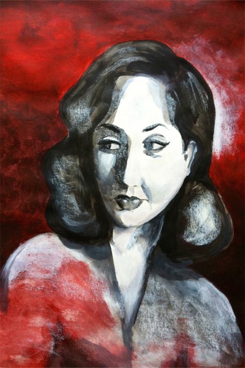 Painting titled "Selfportrait in red" by Helia Tayebi, Original Artwork, Acrylic