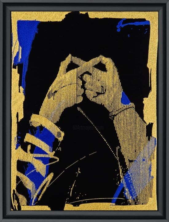 Textile Art με τίτλο "Infinity Gold Editi…" από Helio Bray, Αυθεντικά έργα τέχνης, Κέντημα Τοποθετήθηκε στο Ξύλινο φορείο σκ…