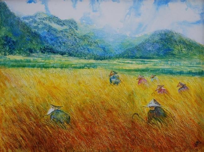 Painting titled "Harvesting" by Helios Chan, Original Artwork