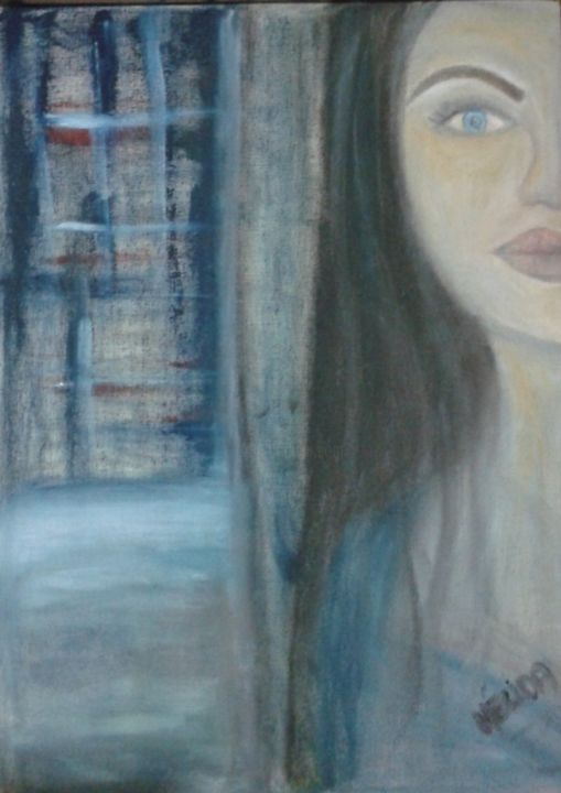 Pintura intitulada "Menina Azul" por Hélida Priscila, Obras de arte originais, Óleo
