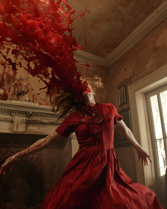 Digitale Kunst getiteld "The Lady in Red" door Hell Imagery, Origineel Kunstwerk, AI gegenereerde afbeelding