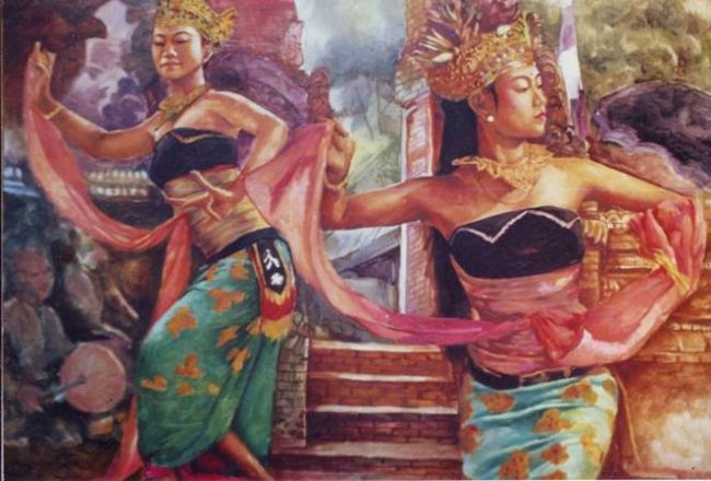 Peinture intitulée "Ramayana Dance" par Helmi, Œuvre d'art originale