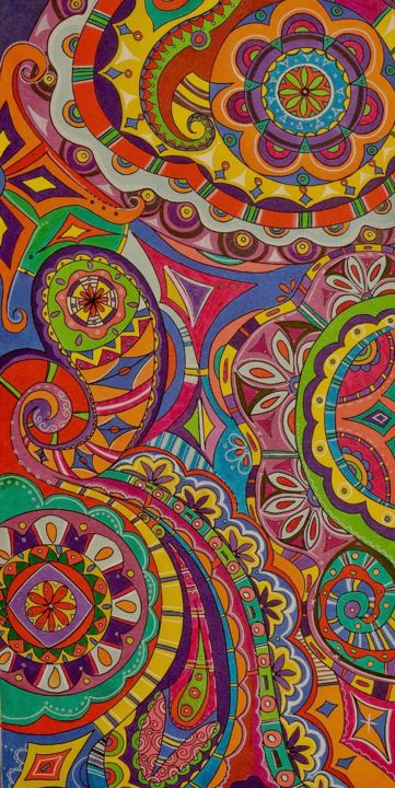 Pintura intitulada "Floral" por Heloana Terpan, Obras de arte originais, Caneta de gel