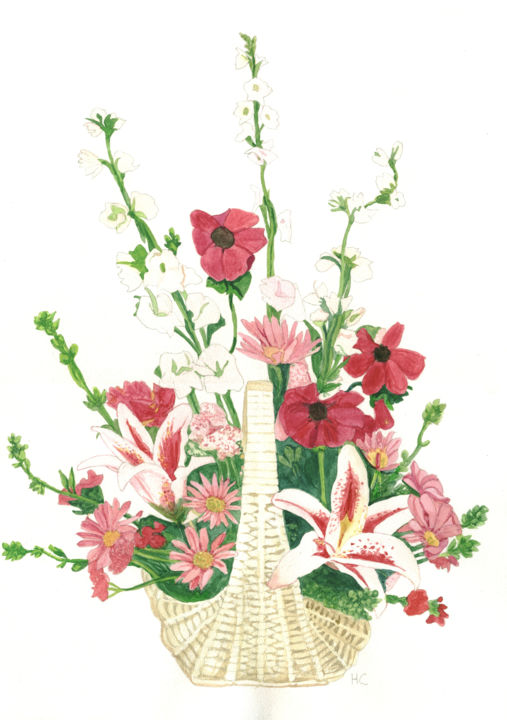 Malerei mit dem Titel "ikebana rose" von Héloïse Chouard, Original-Kunstwerk, Aquarell
