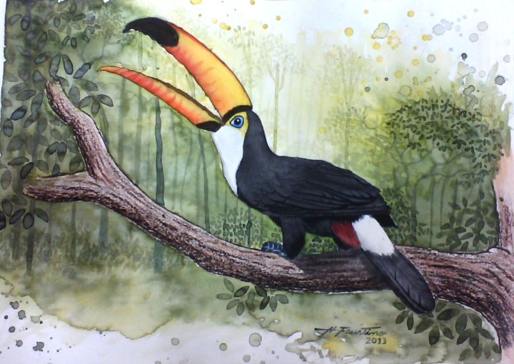 Peinture intitulée "Toucan" par Helton Faustino, Œuvre d'art originale, Huile